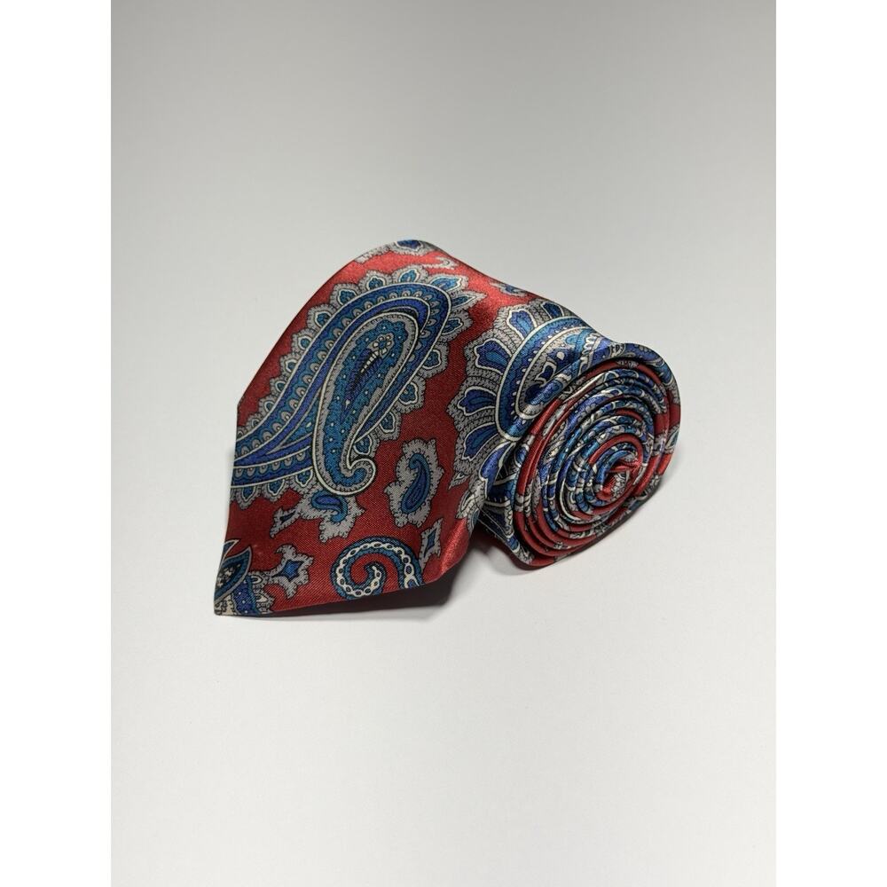 Oleg Cassini Polyester Tie Blue Red Paisley Pattern VTG 90s Mens Size 56X3.5